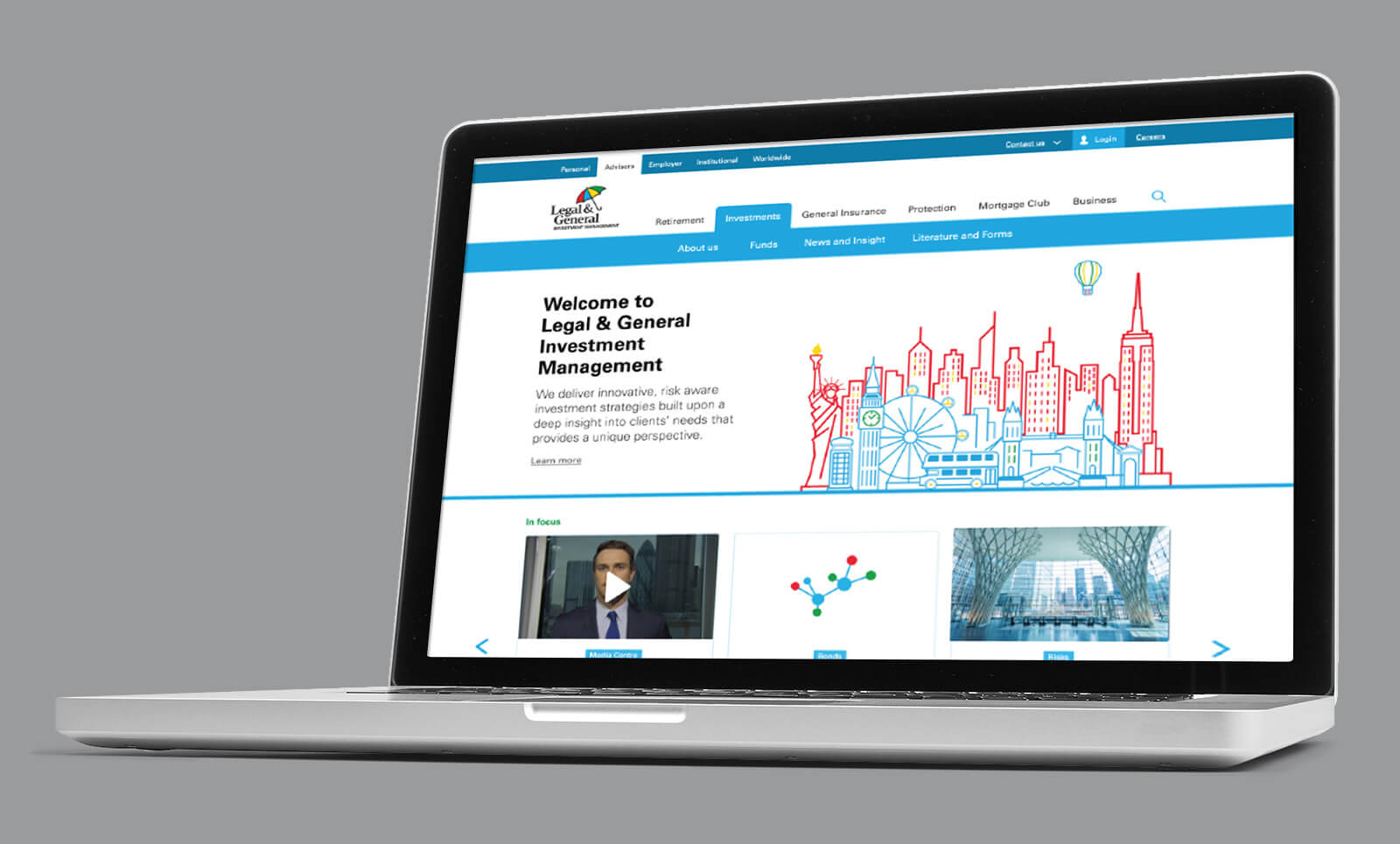 Laptop showing Legal & General Investment Management website