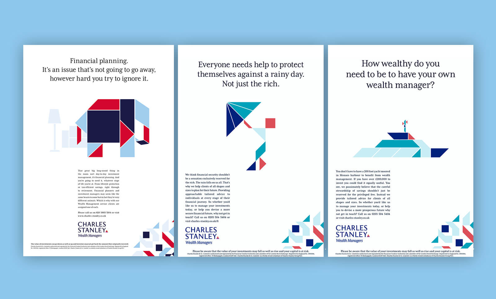 Three example page ads for Charles Stanley