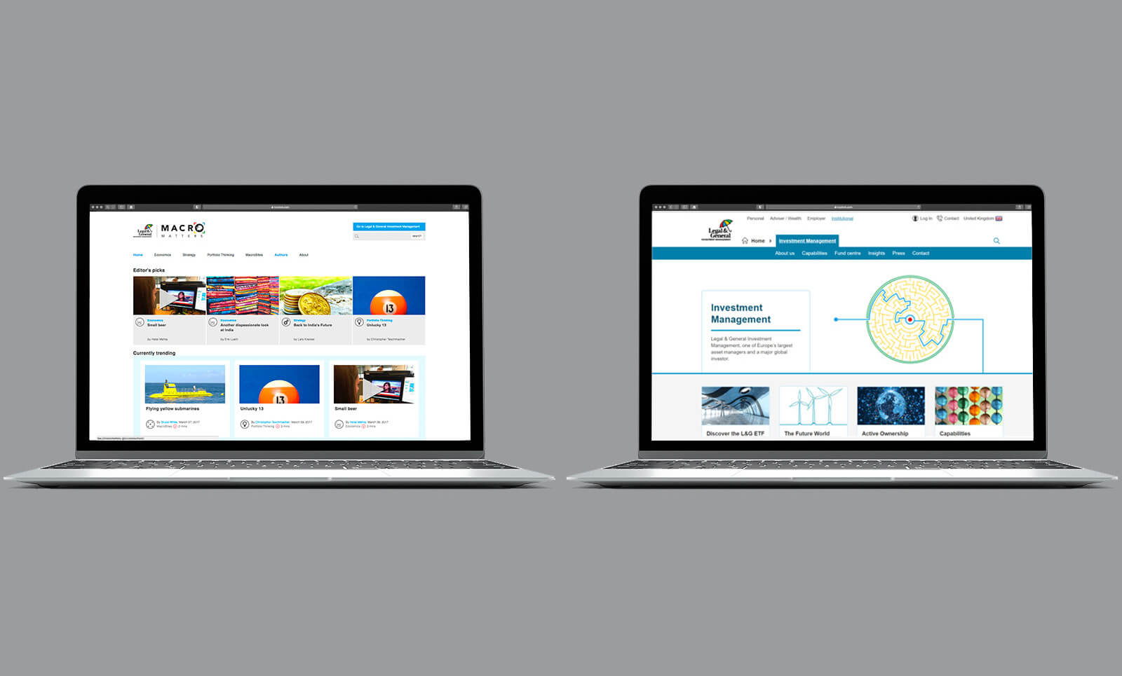 Two laptops showing ads for Legal & General